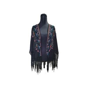 Forever 21 Womens S Sheer Fringe Kimono Floral Embroidered Swim Coverup